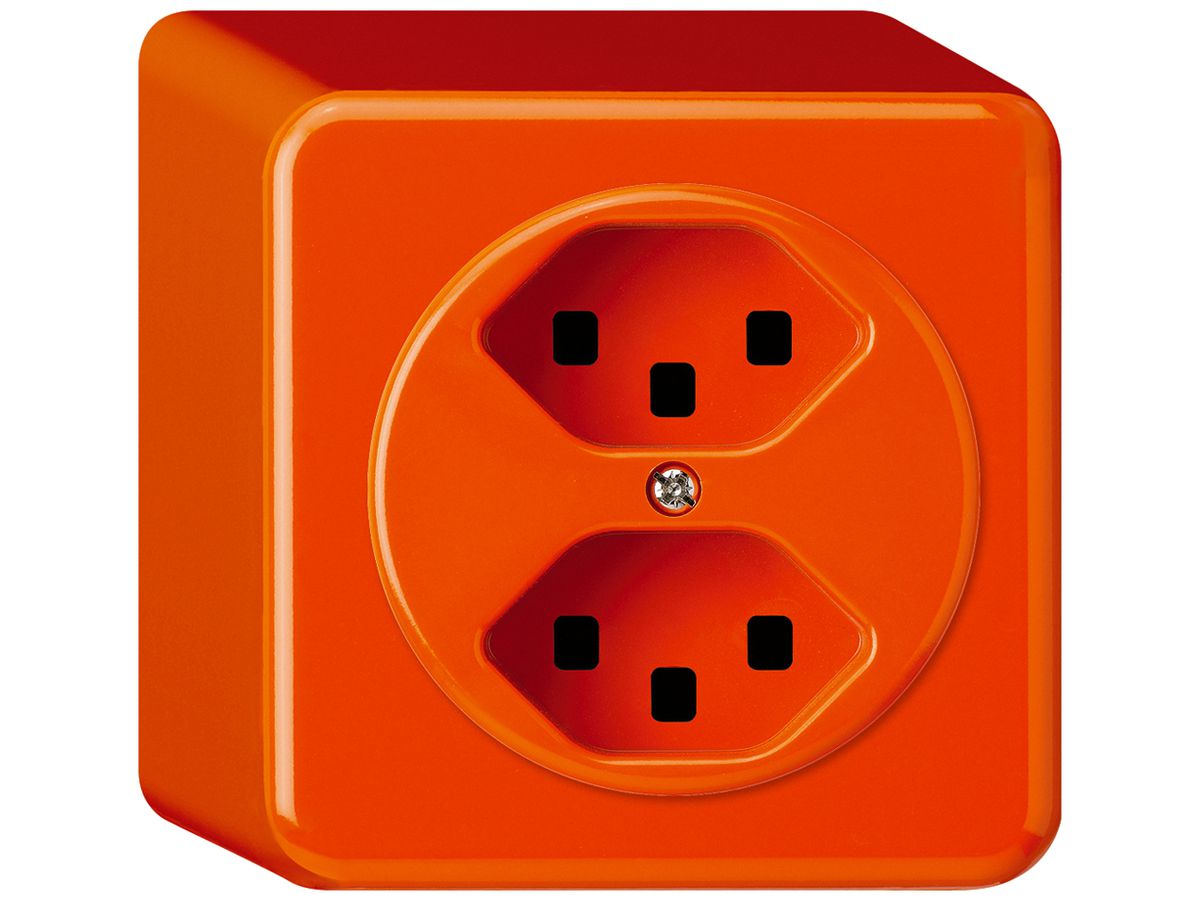 AP-Steckdose basico 2×Typ 23 orange mit Steckklemmen