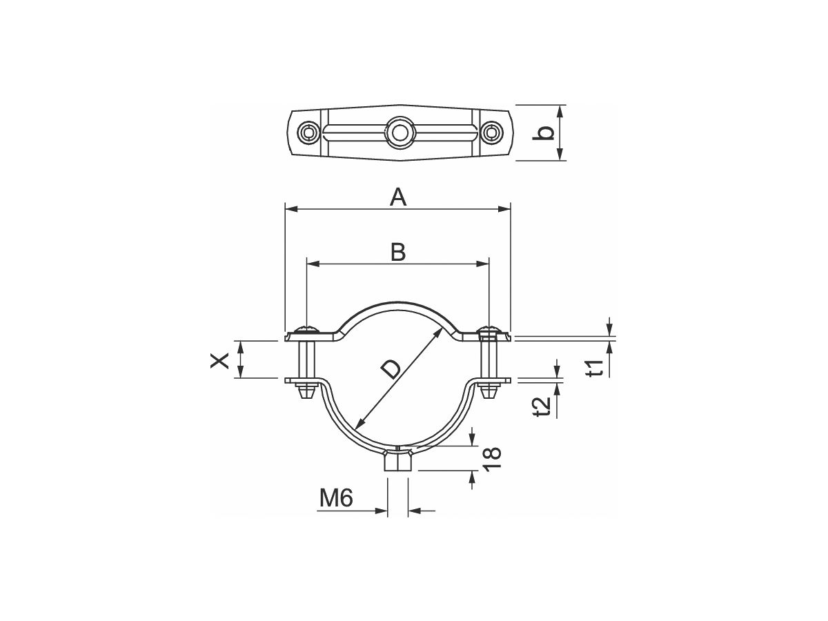 Rohr-/Kabelschelle Bettermann, mit Gewinde M6, Ø30…36mm, V2A, 1.4301