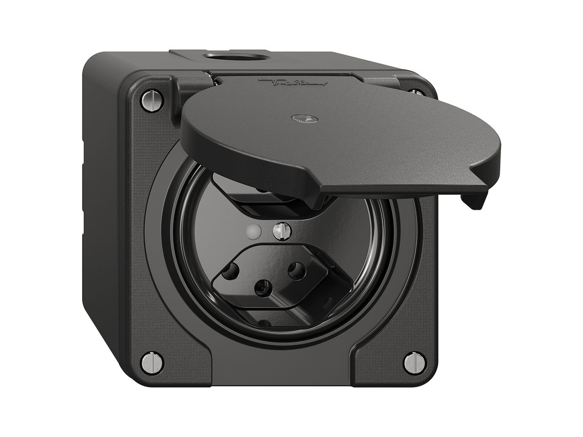 NAP-Steckdose NEVO, 2×T13, IP21, m.LED, schwarz