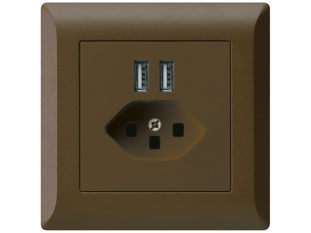 UP-Steckdose 2×USB & T23 kallysto.line 2400mA braun