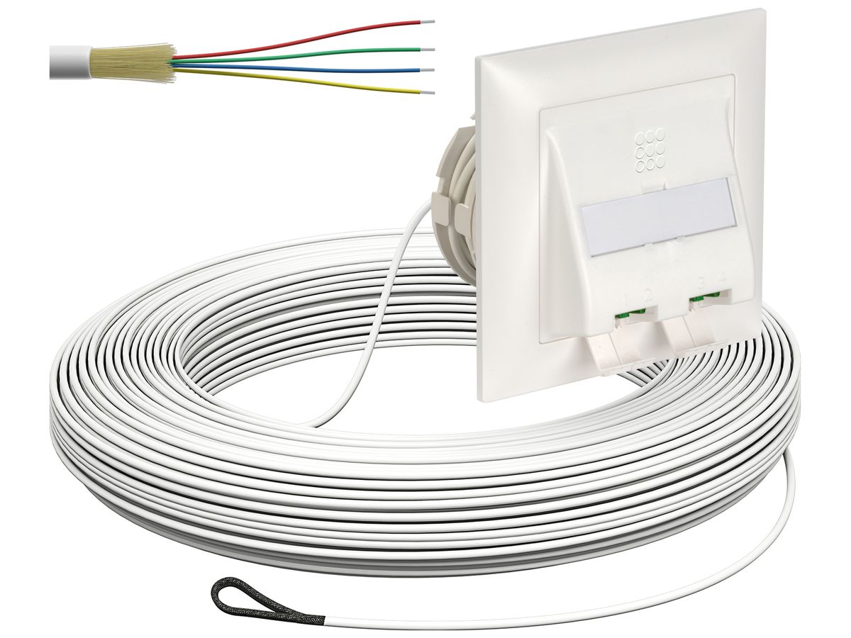 FTTH-Kabelabrollbox UP-Kit, 2×LC-DX, 2.3mm, 100m, weiss, Cca