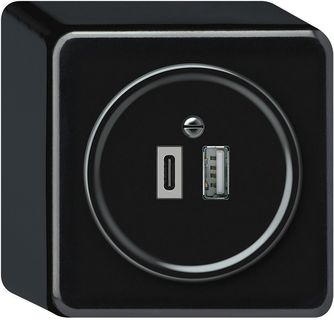 AP-USB-Ladesteckdose origin 1×USB-A 1×USB-C 3000mA 5V schwarz