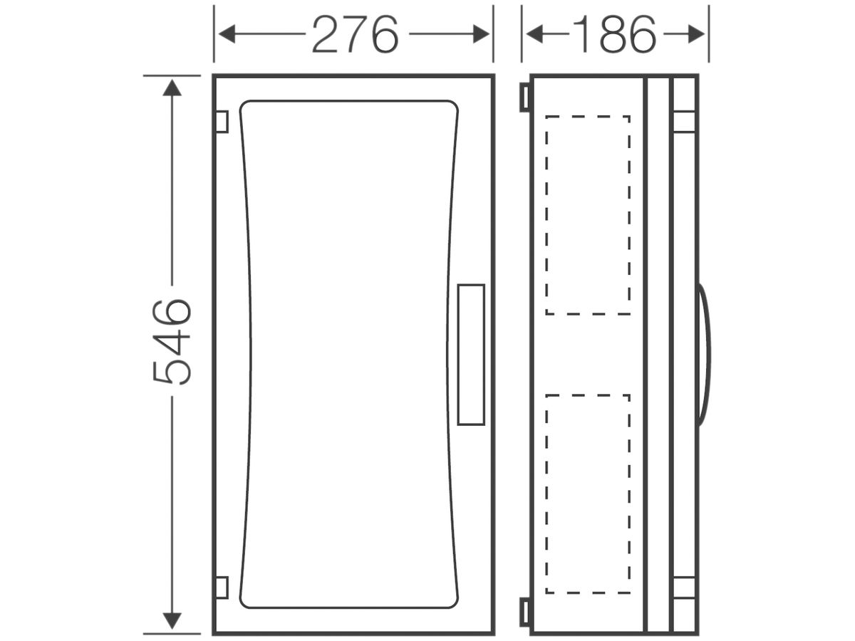 Apparategehäuse Hensel FP 0341 gu.leer m.transp.Türe geschlossen 276×546×186mm