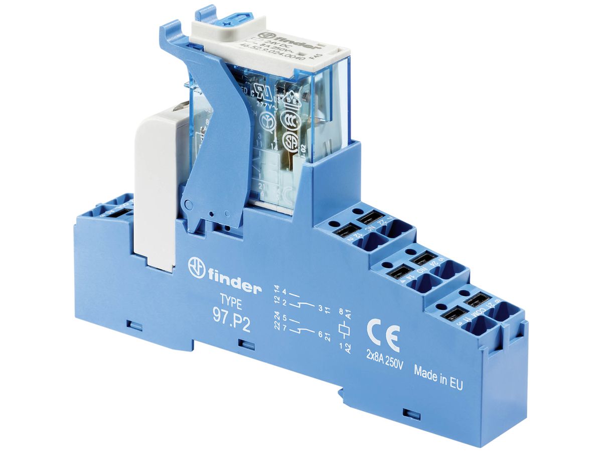 REG-Koppelrelais Finder 4C.P2, 2W 8A AgNi, 24VDC, Push-In-Klemmen
