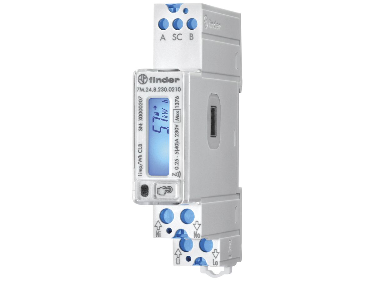 REG-Energiezähler FINDER 7M.24 1L direkt 40A elektrisch RS-485 S0 MID-EU
