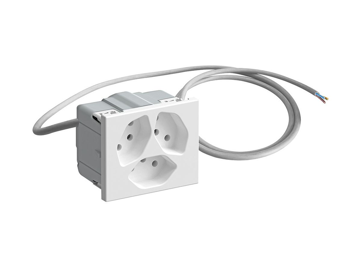 FLF-Steckdose 3×Typ 13 mit 1.5m Kabel und Schutzkappe weiss