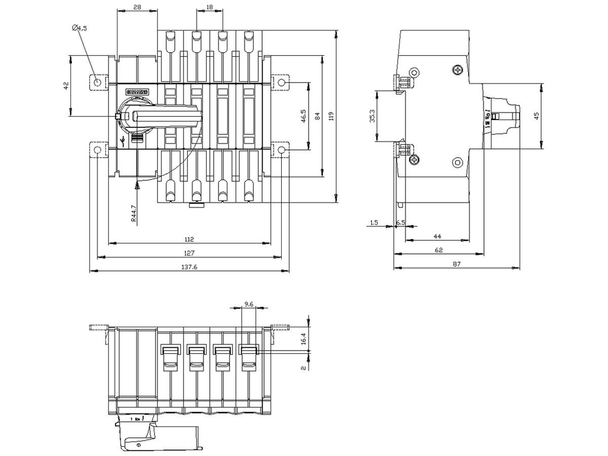 REG-Lasttrennschalter Siemens SENTRON 3KD2 4P 32A 1000V 4CO IP20 grau