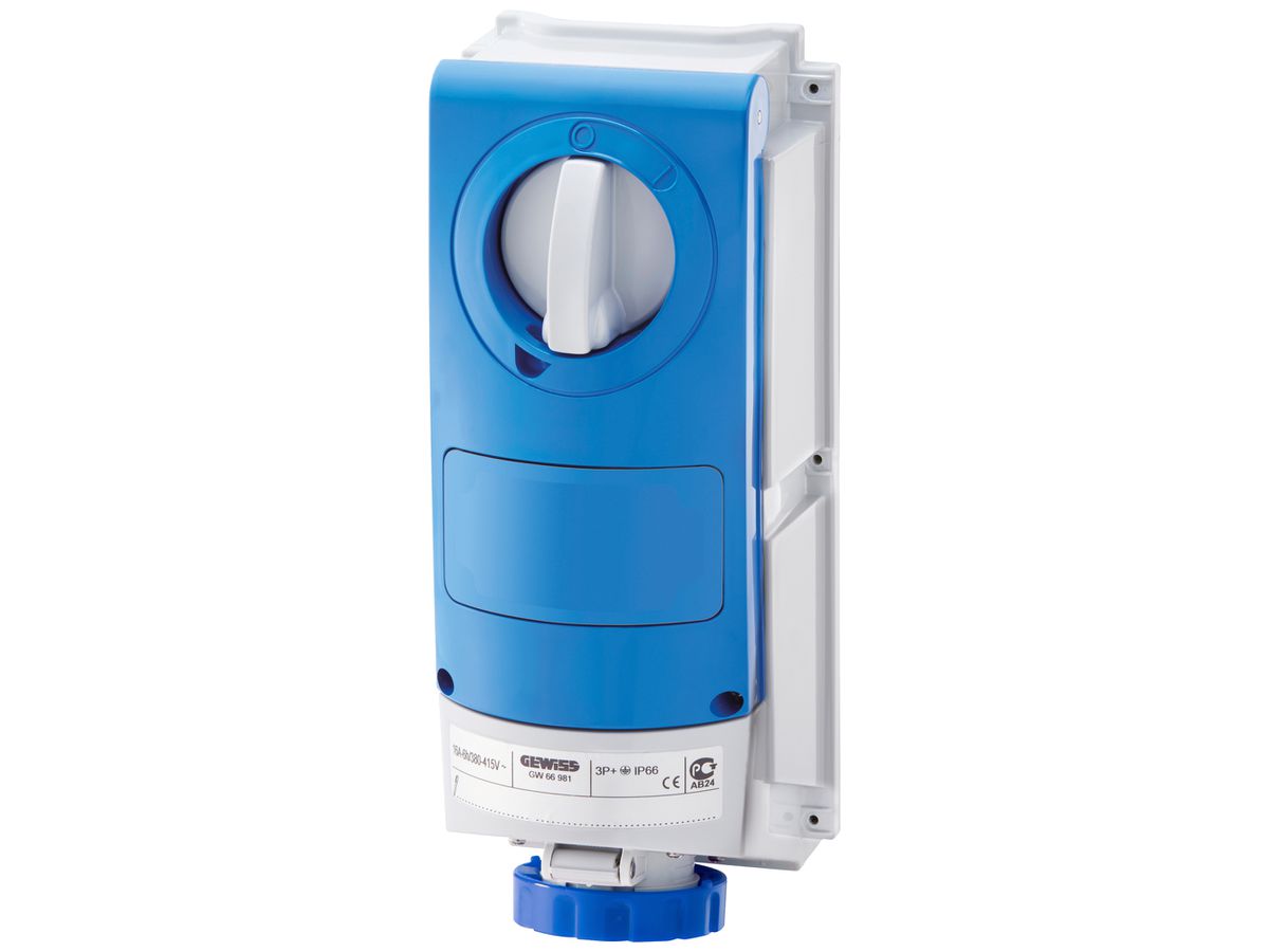 AP-Steckdose CEE Gewiss IB 4P 16A 200…250V bl 9h mechanische Verriegelung IP66