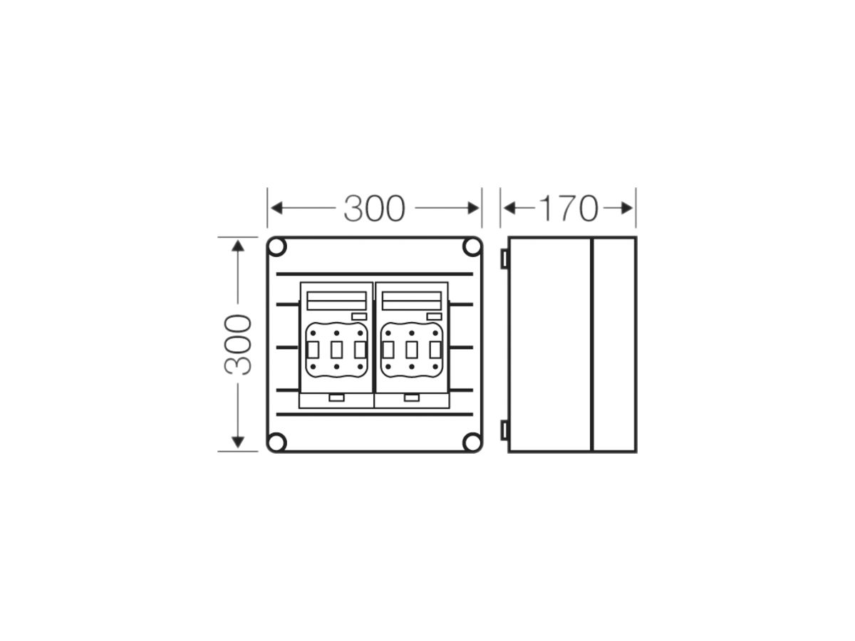 NH-Gehäuse Hensel Mi, 2×3×NH00, mit Sammelschiene, 250A, 5-polig