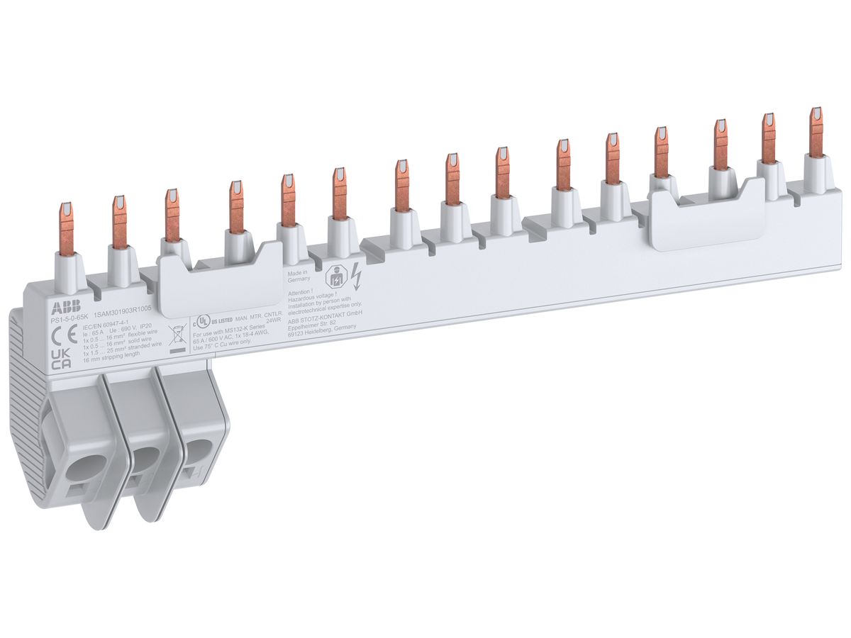 Phasenschiene ABB PS1-5-0-65K, für 5×MS132-K 3L 65A 222.3mm Push-In