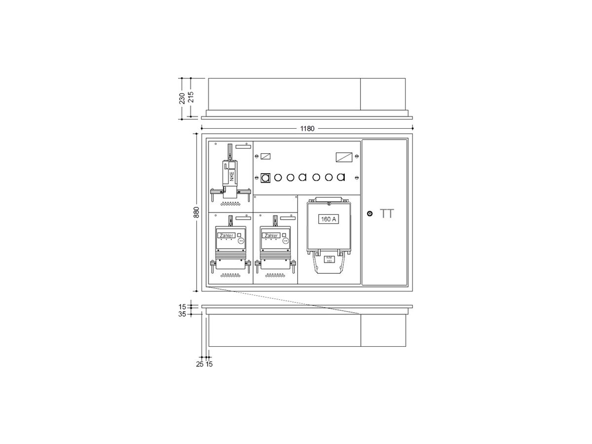 UP-Zählerkasten HAG 2 Zähler 1 NKE 1 Hausanschlusskasten 1 TT 1180×880mm