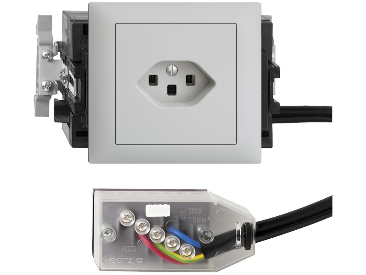 EB-Steckdose EDIZIOdue T23 L1 hellgrau 49…69mm Snap für Technofil