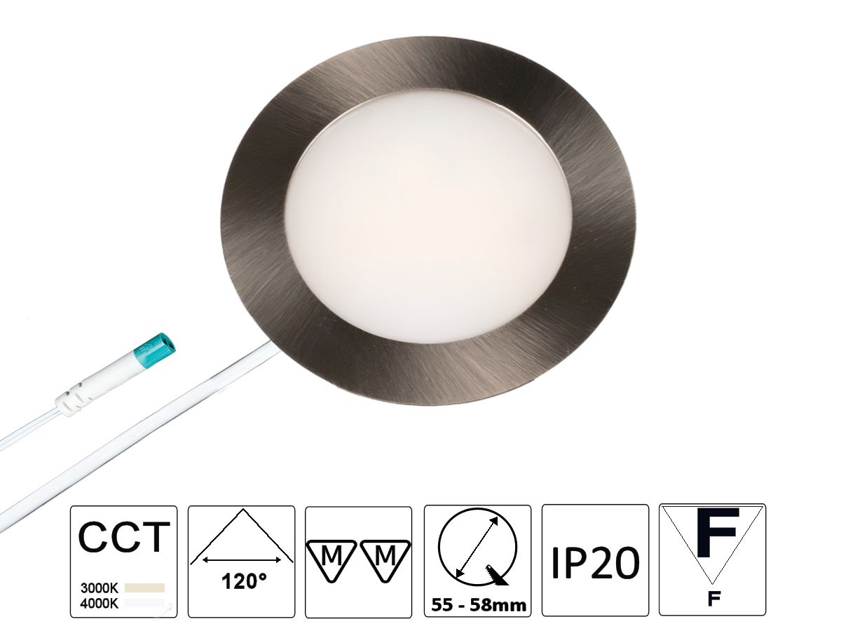EB-LED Spot Mesa Spin CCT 58 3W Edelst. - 24VDC, 300lm, 3000K, Loch D:55-58mm