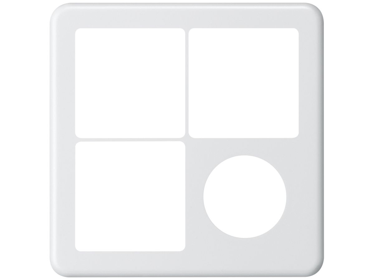 UP-Abdeckplatte 2×2 Hager basico 3×systo+1×Ø43mm weiss
