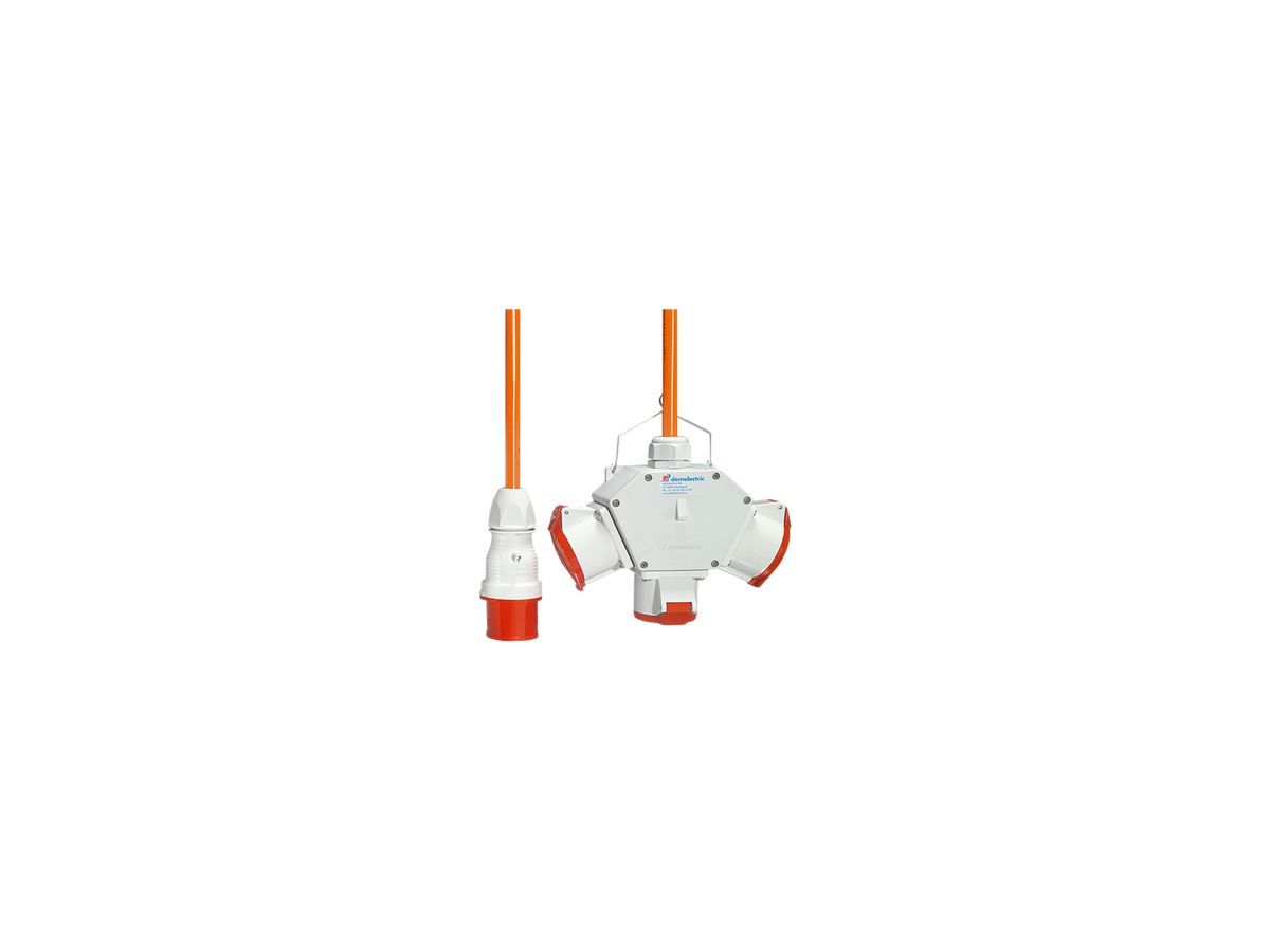 Kreuzverteiler Demelectric HG840 3×CEE32/5 lichtgrau 1×CEE32/5 1.5m