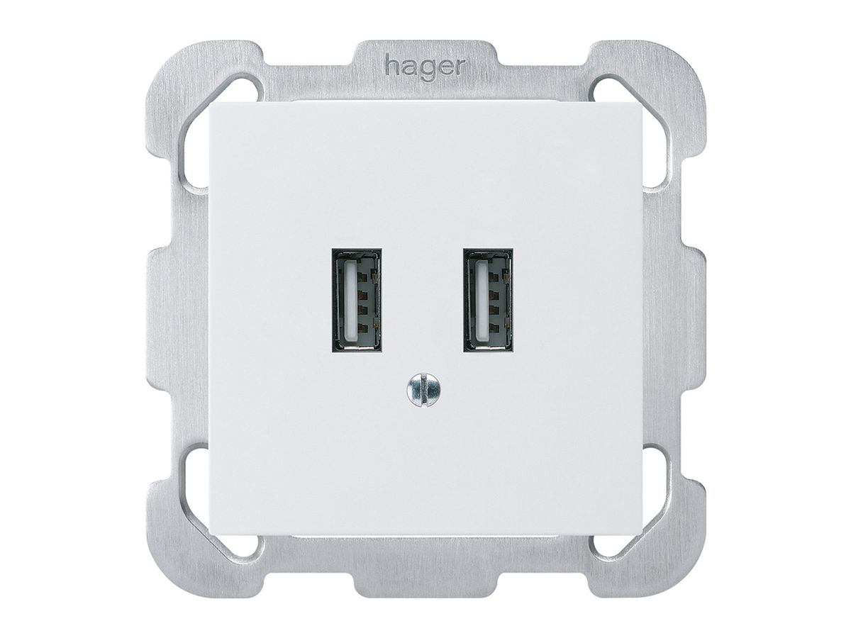 UP-USB-Ladesteckdose Hager kallysto B 240V 2400mA weiss