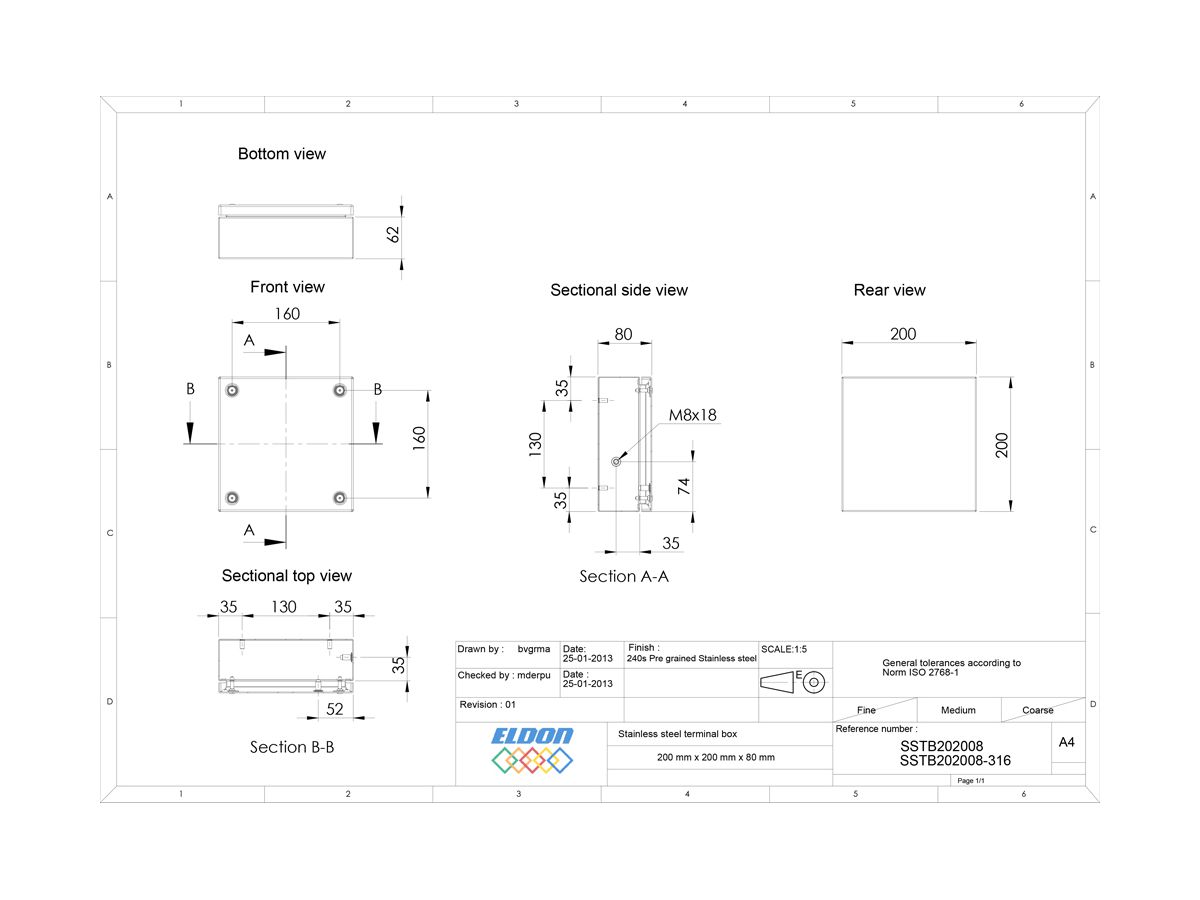 Klemmenkastenn Vent HOFFMAN SSTB 200×200×80mm IP66 grau