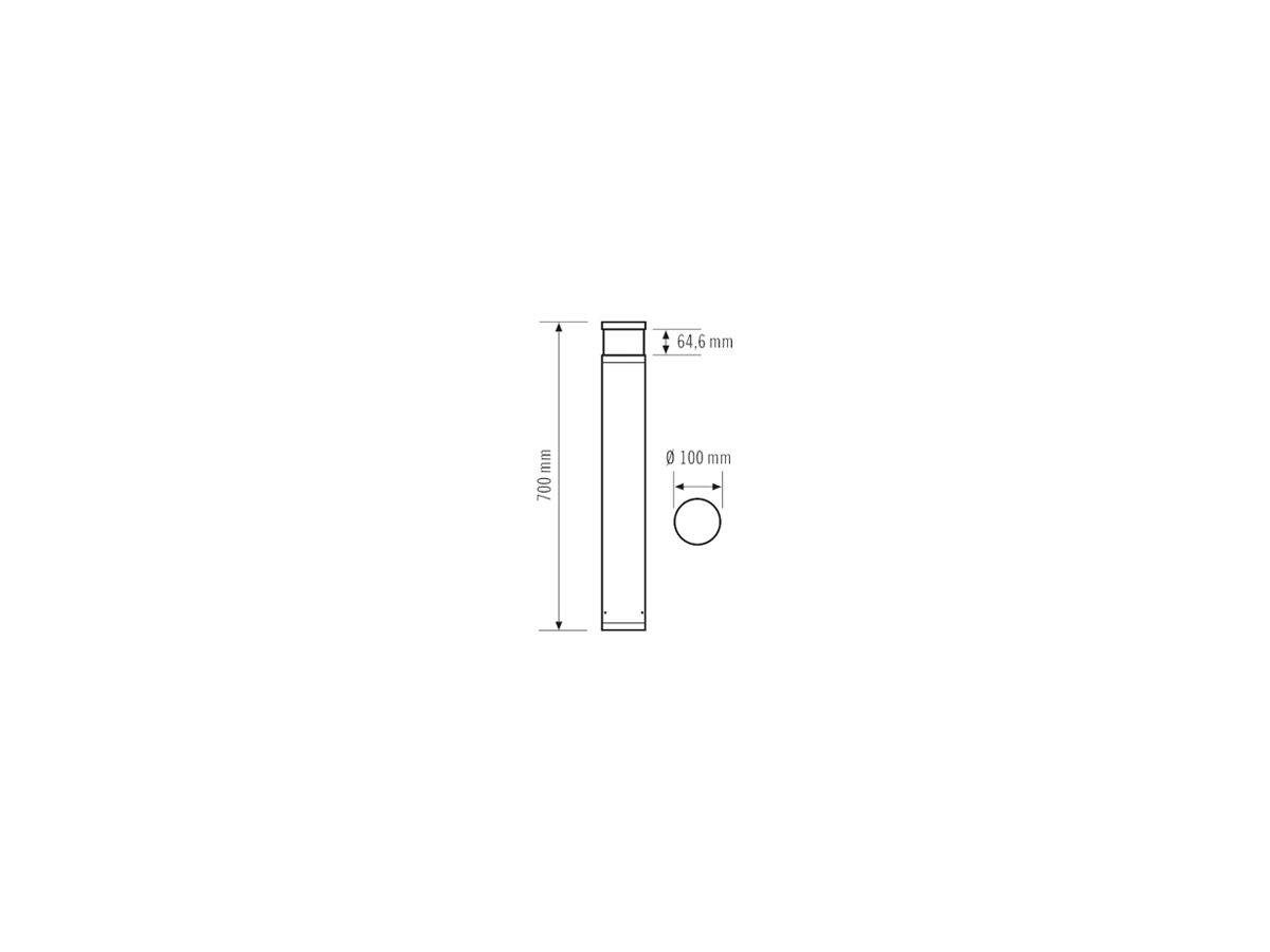 LED-Pollerleuchte ESYLUX ALVA BL DALI, 7W 3000K Ø100×700mm IP65 an, klar