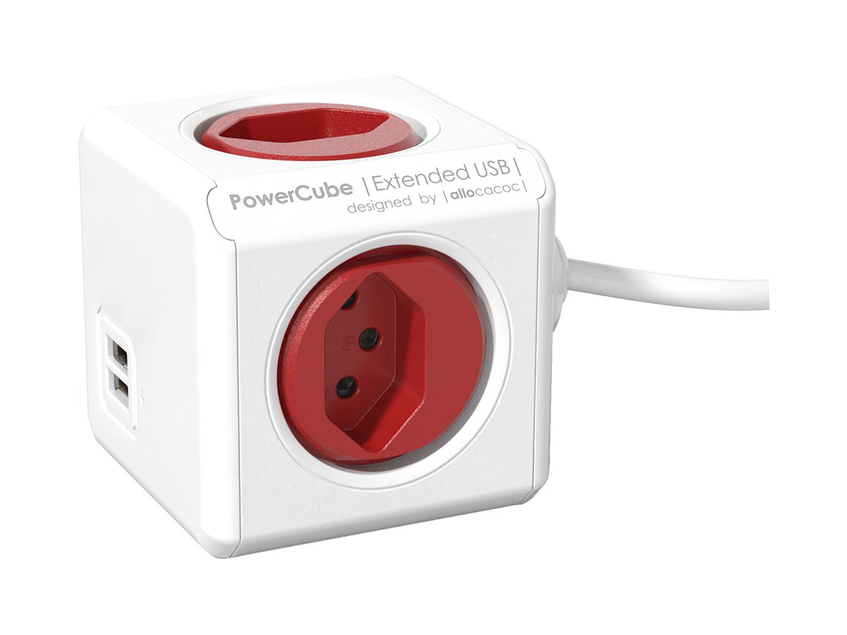 Mehrfachstecker PowerCube Extended 4×T13 2×USB-A 1.5m 3×1mm² rt
