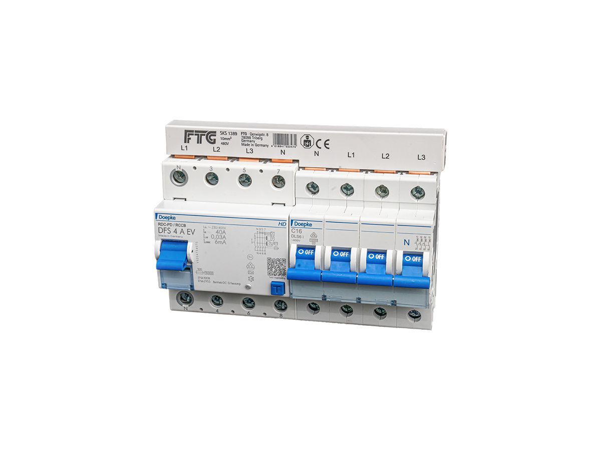 Set Doepke 32A, LS, FI N-links, Phasenschiene, Einspeisung oben
