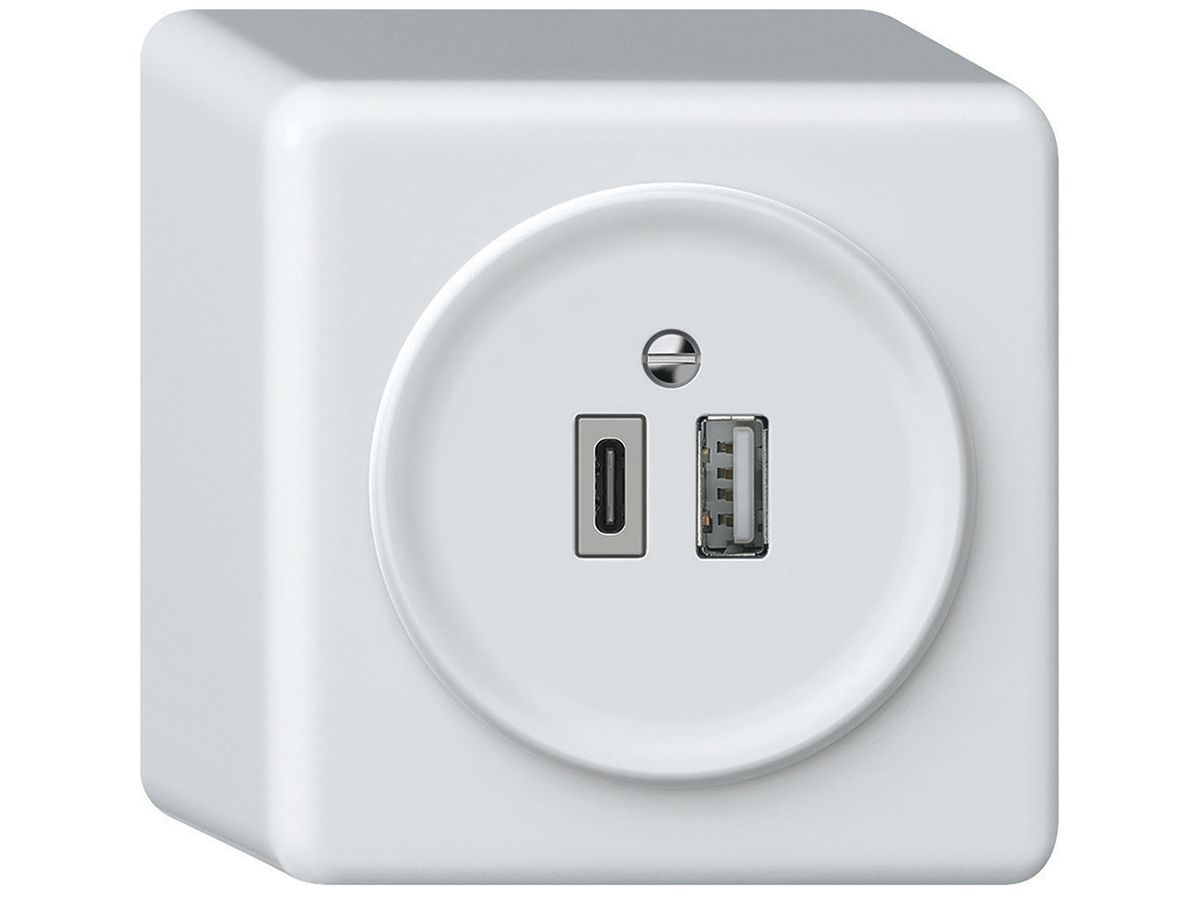 AP-USB-Ladesteckdose origin 1×USB-A 1×USB-C 3000mA 5V weiss