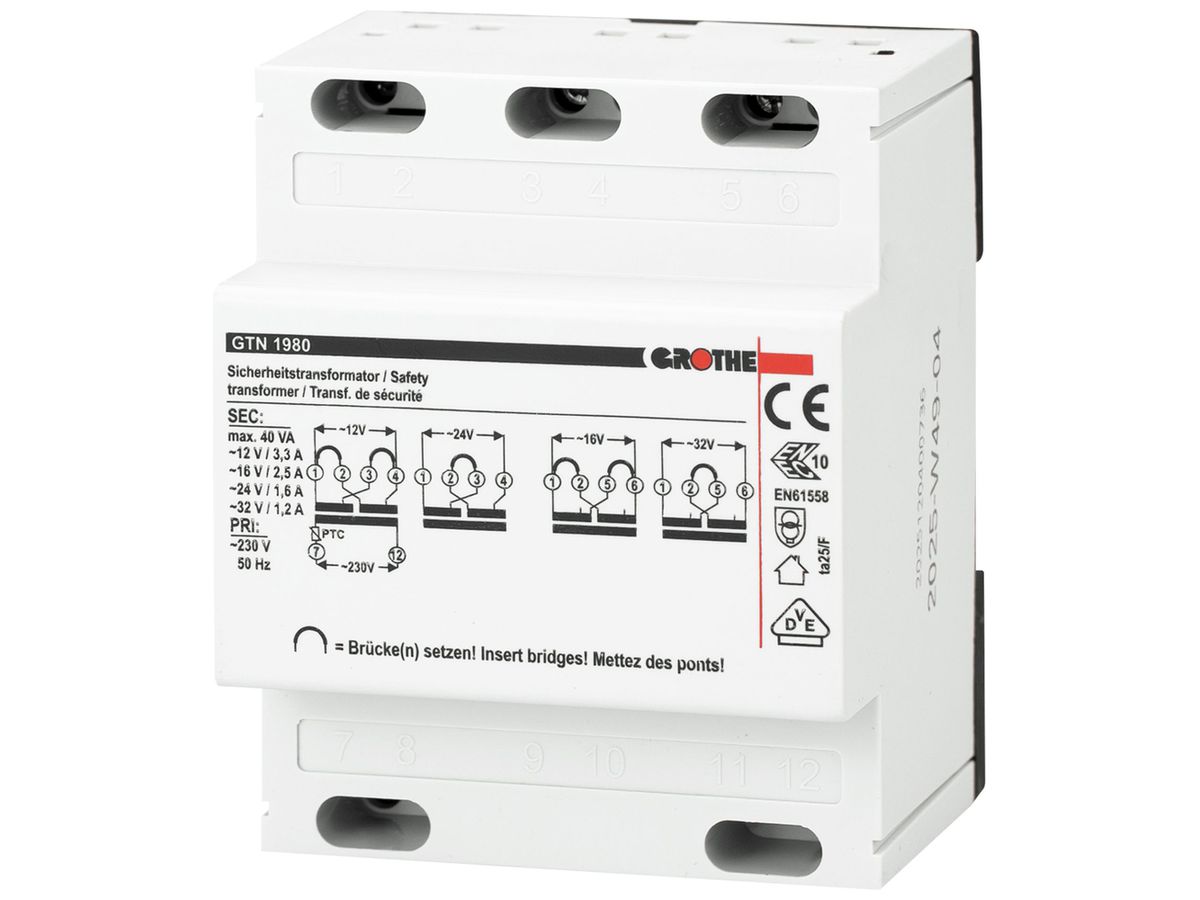 REG-Sicherheitstransformator Grothe GTN 1980 OUT:12/16/24V 3.3/2.5/1.6A 4TE