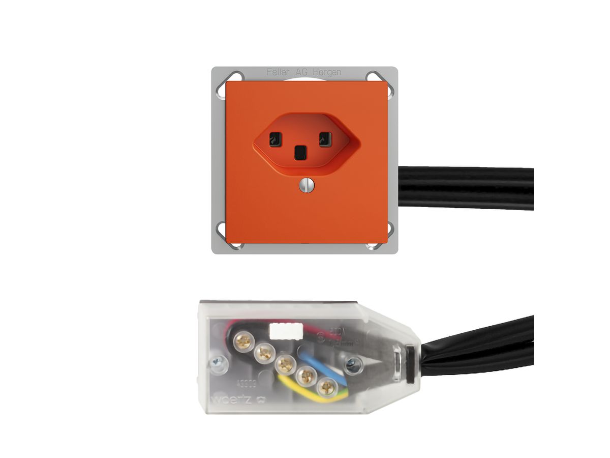 EB-Steckdose EDIZIOdue T23 L1 orange für Flachkabel Technofil