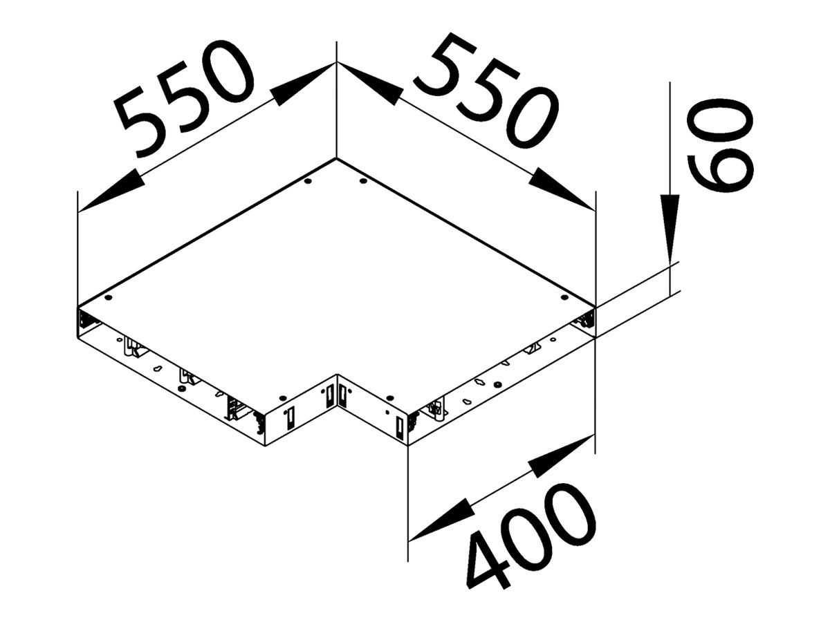 Flachwinkel tehalit BKG Unterteil Innen-/Ausseneck für Bodenkanal 400×550×60mm