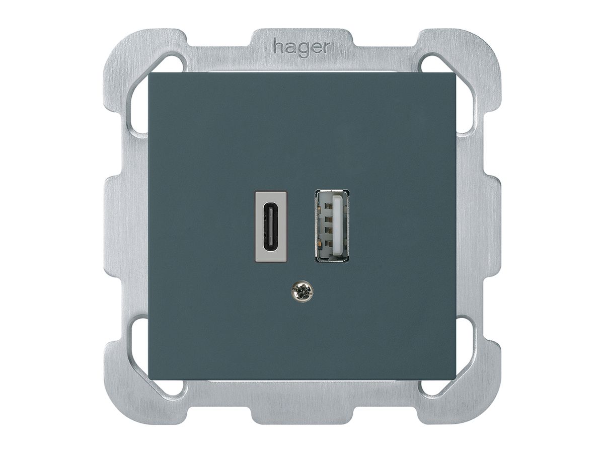 UP-USB-Ladesteckdose kallysto 18W PD 1×Typ A 1×Typ C m.Befestigungspl. anthrazit