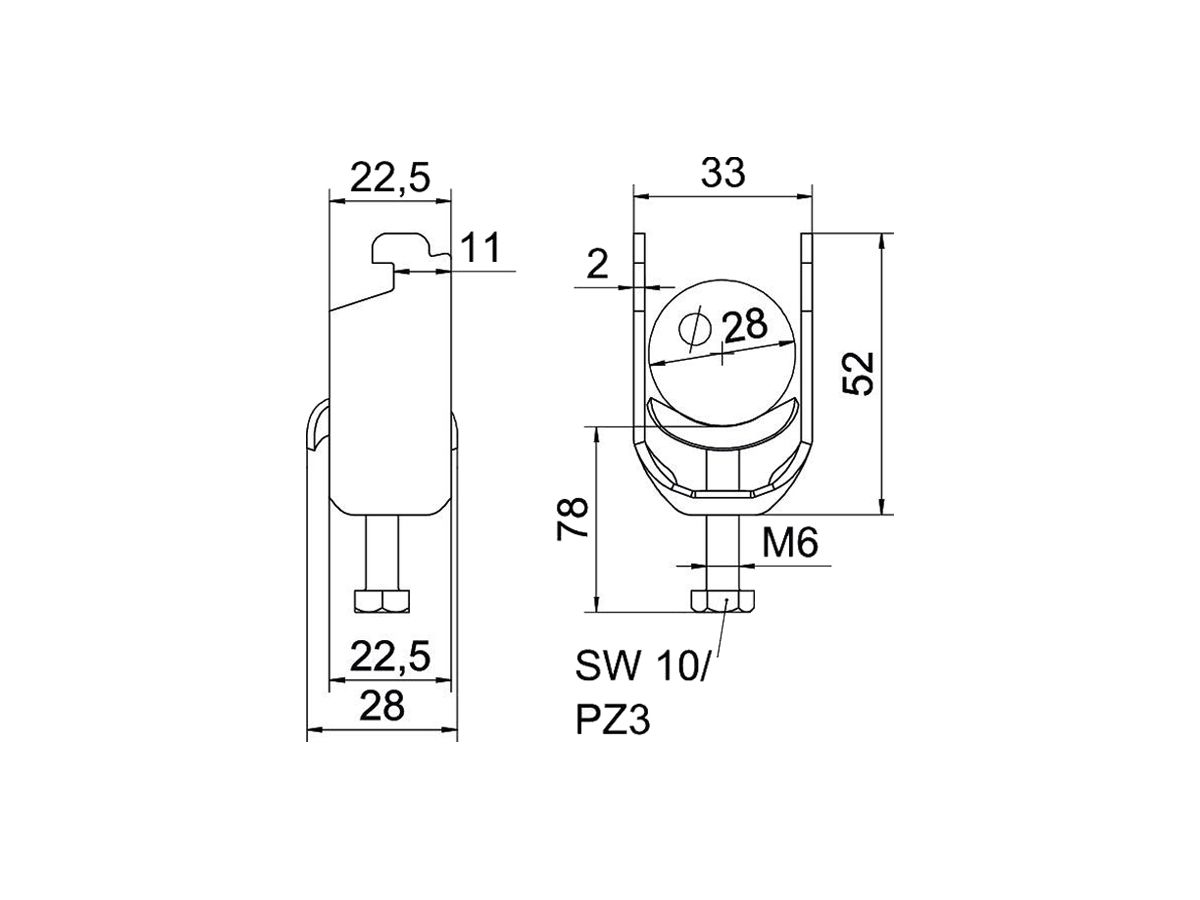 Schnellverleger BET 2056 N-Fuss Metall 22…28mm 1×Kabel Stahl tfZn
