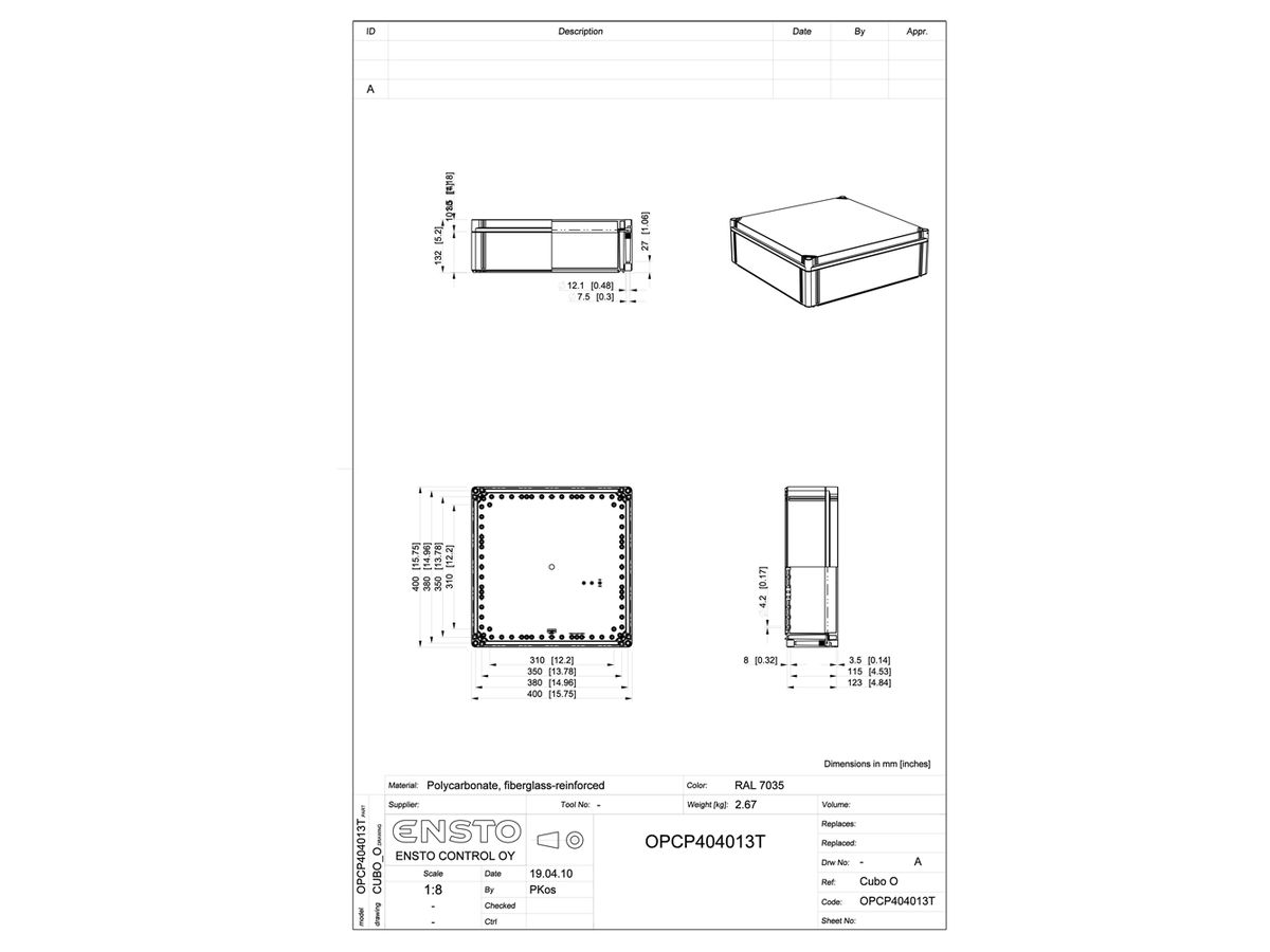 Apparategehäuse RW CUBO O 400×400×130 OPCF OHI CP1H transparent