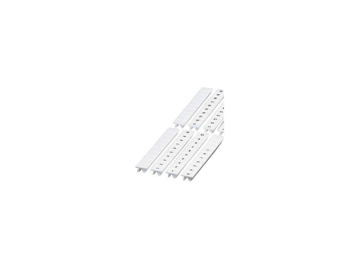 Zackband ZB 11…20 weiss längs bedruckt mit 10 Schildchen 8mm