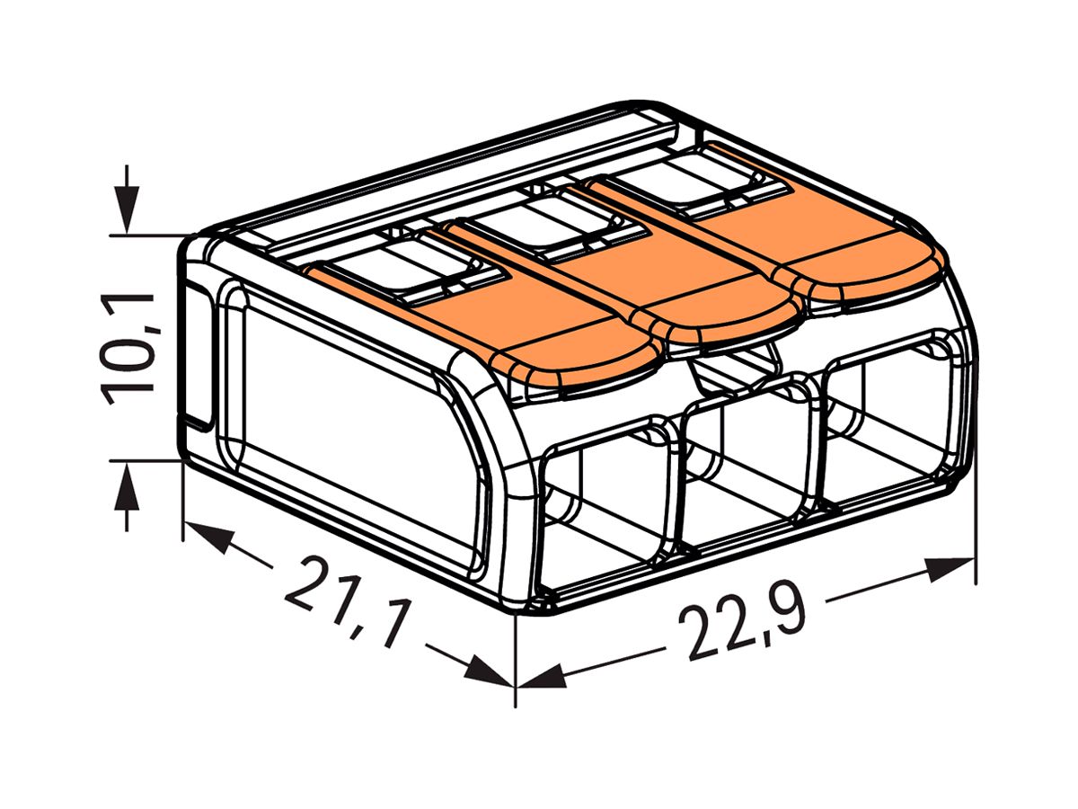 Verbindungsklemme WAGO 221 3×0.5…6mm² Hebel 32A 450V orange transparent