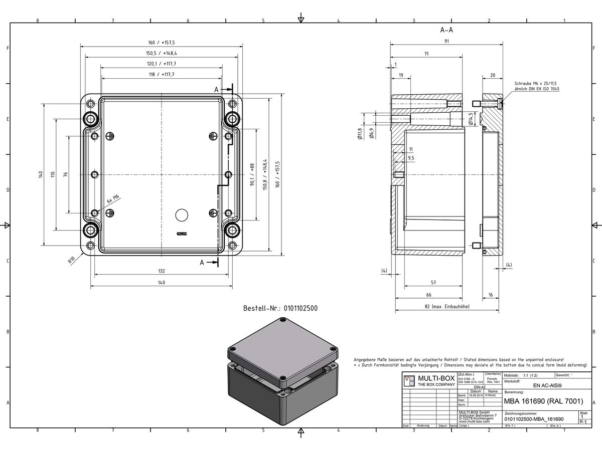 Aluminiumgehäuse SWIB ENSTO AG 160×160×91mm IP66 grau