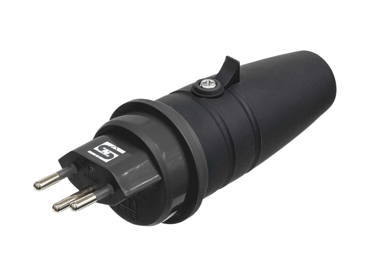 Stecker Steffen Schweizer Norm Typ 13 rund 10A 250V 3P schwarz