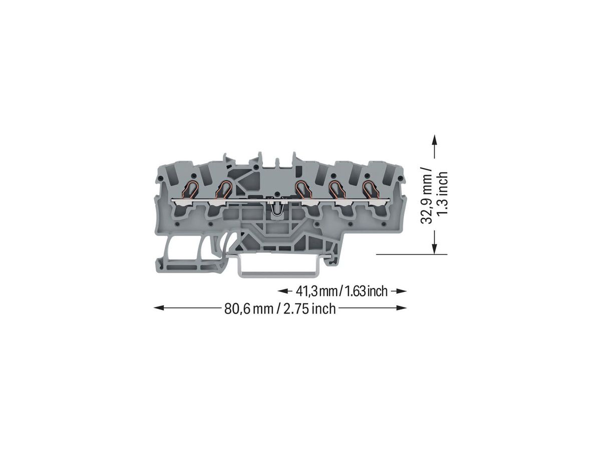 Durchgangs-Reihenklemme WAGO TOPJOB S 1.5mm² 18A 800V 1Etg×5P Ex grau