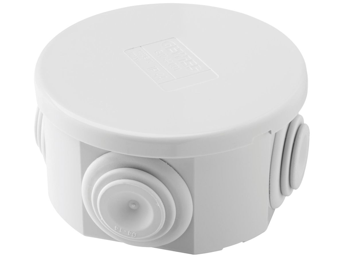 AP-Abzweigdose GEWISS Ø74×41 Steckdeckel IP44 hf grau