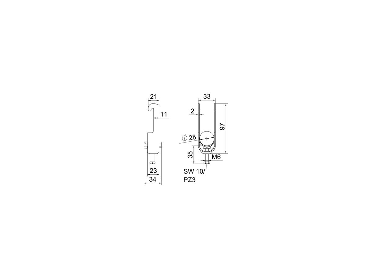 Schnellverleger BET 2056 W-Fuss Kunststoff 22…28mm 1×Kabel A2 1.4301