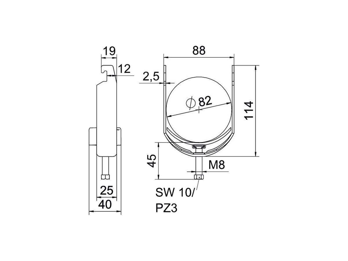 Schnellverleger BET 2056 U-Fuss Kunststoff 76…82mm 1×Kabel Stahl tfZn