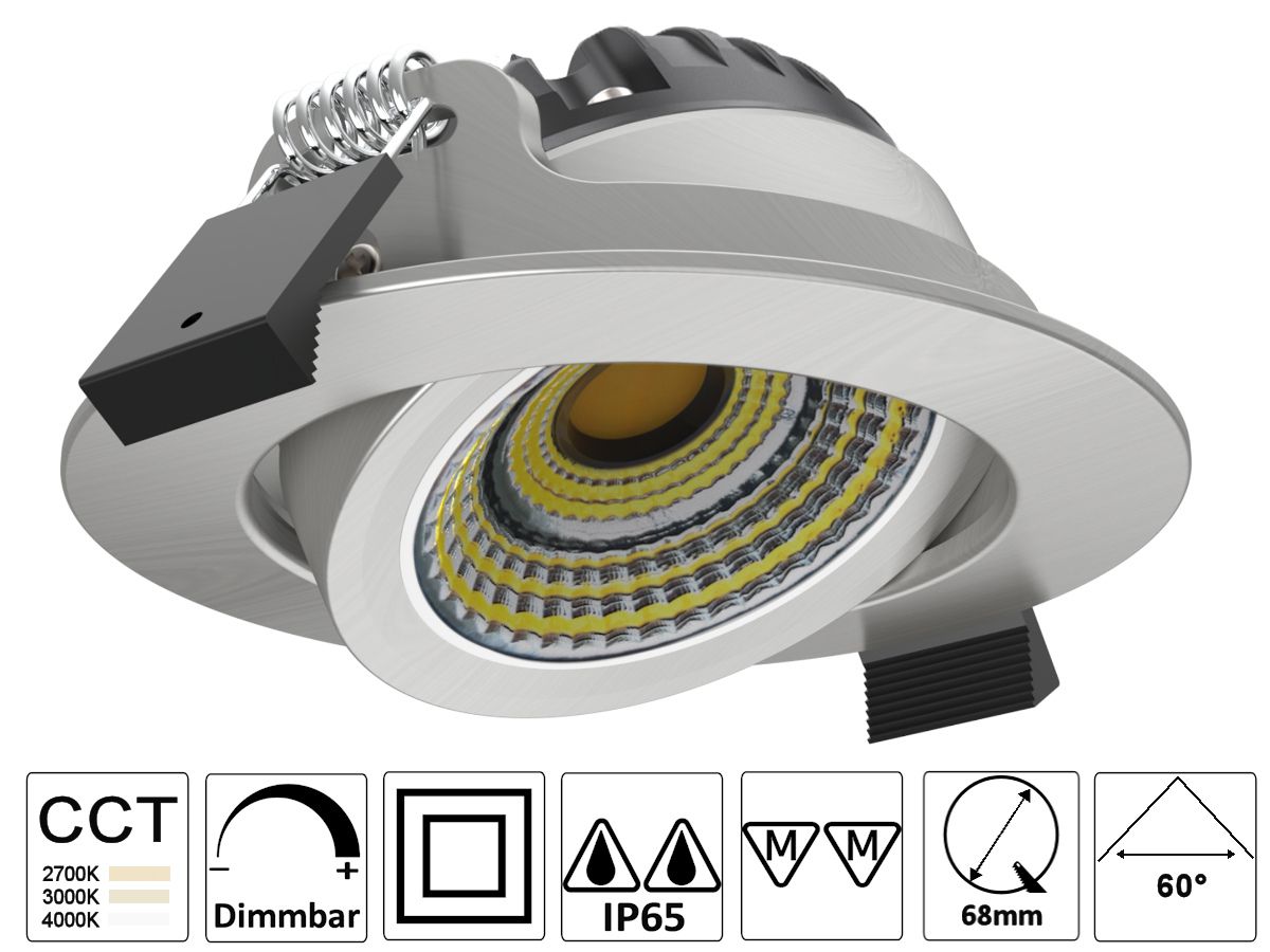 EB-LED Spot MILO 5W/8W Ni 3CCT IP65 - 100lm/W,2700/3000/4000K,dimmbar,68-75mm
