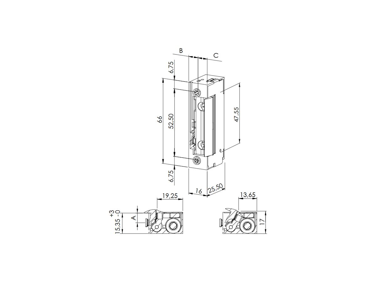 Türöffner BSW B3010--K, 10…24VUC, stromlos geschlossen, Radiusfalle
