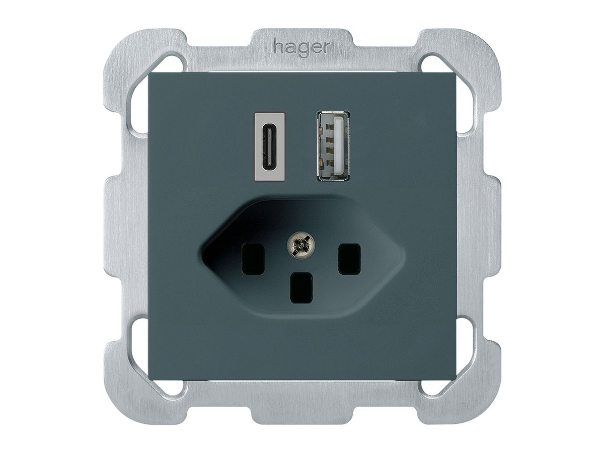 UP-USB-Ladesteckdose kallysto 18W PD 1×Typ A 1×Typ C T23 m.Befestigungspl. an