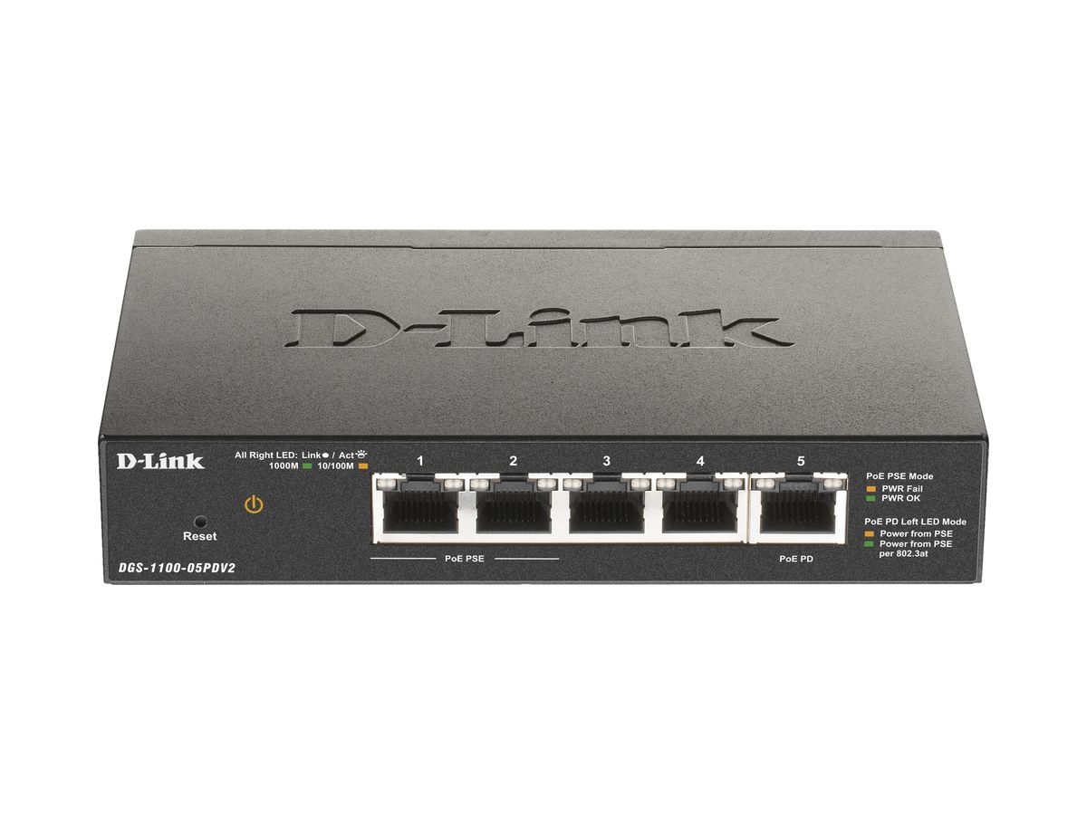 Switch D-LINK DGS-1100-05PDV2, 5-Port smart managed Layer2 Gigabit PoE