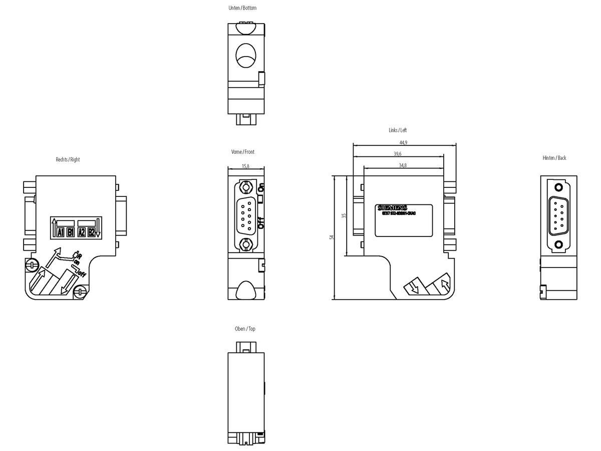 SPS-Busanschlussstecker Siemens SIMATIC DP PROFIBUS+PG FC 35°