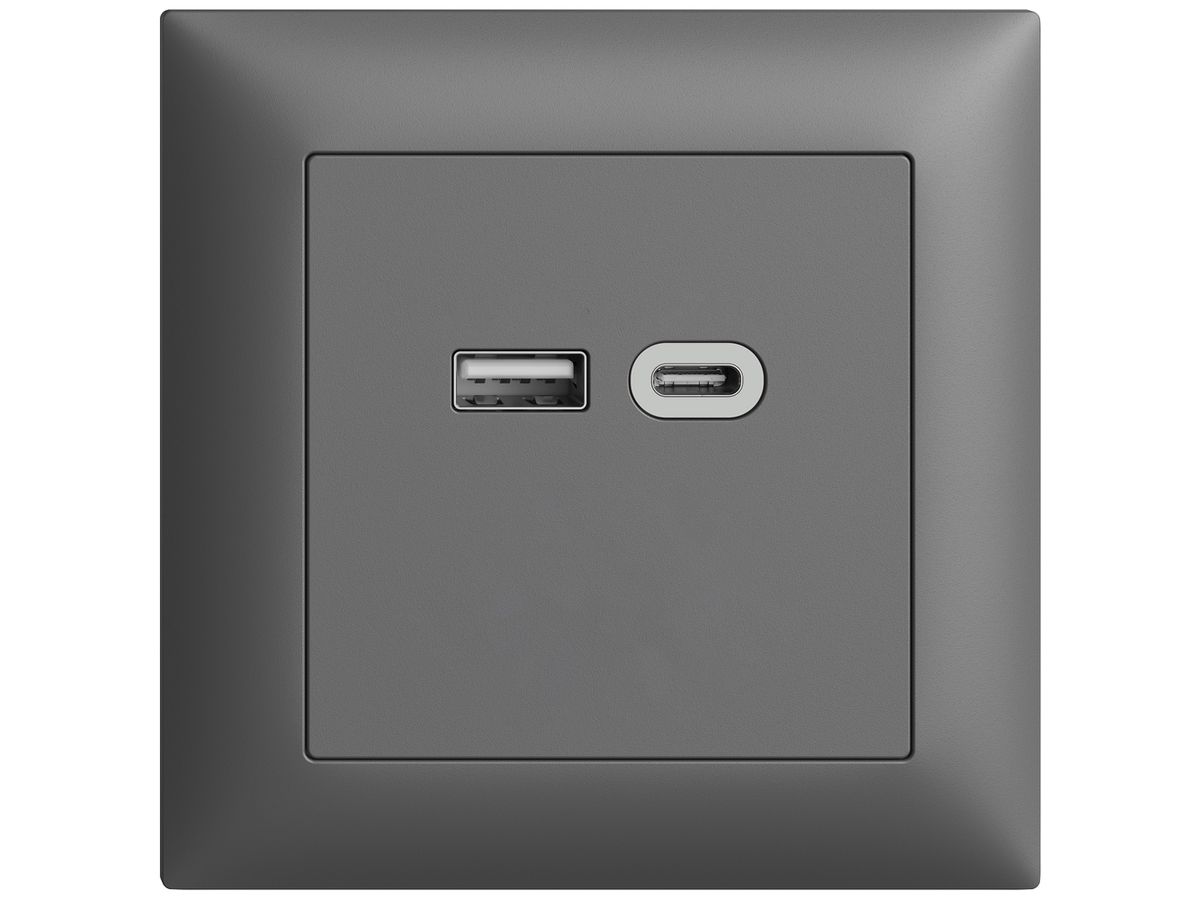 UP-Steckdose USB 18W Typ A + Typ C Feller EDIZIOdue FMI 230V 3600mA dunkelgrau