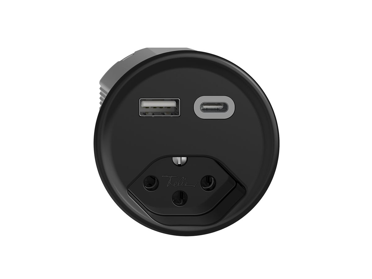 Steckdose USB Typ A+C + Typ 13 Feller STANDARDdue Q 230V 3000mA schwarz