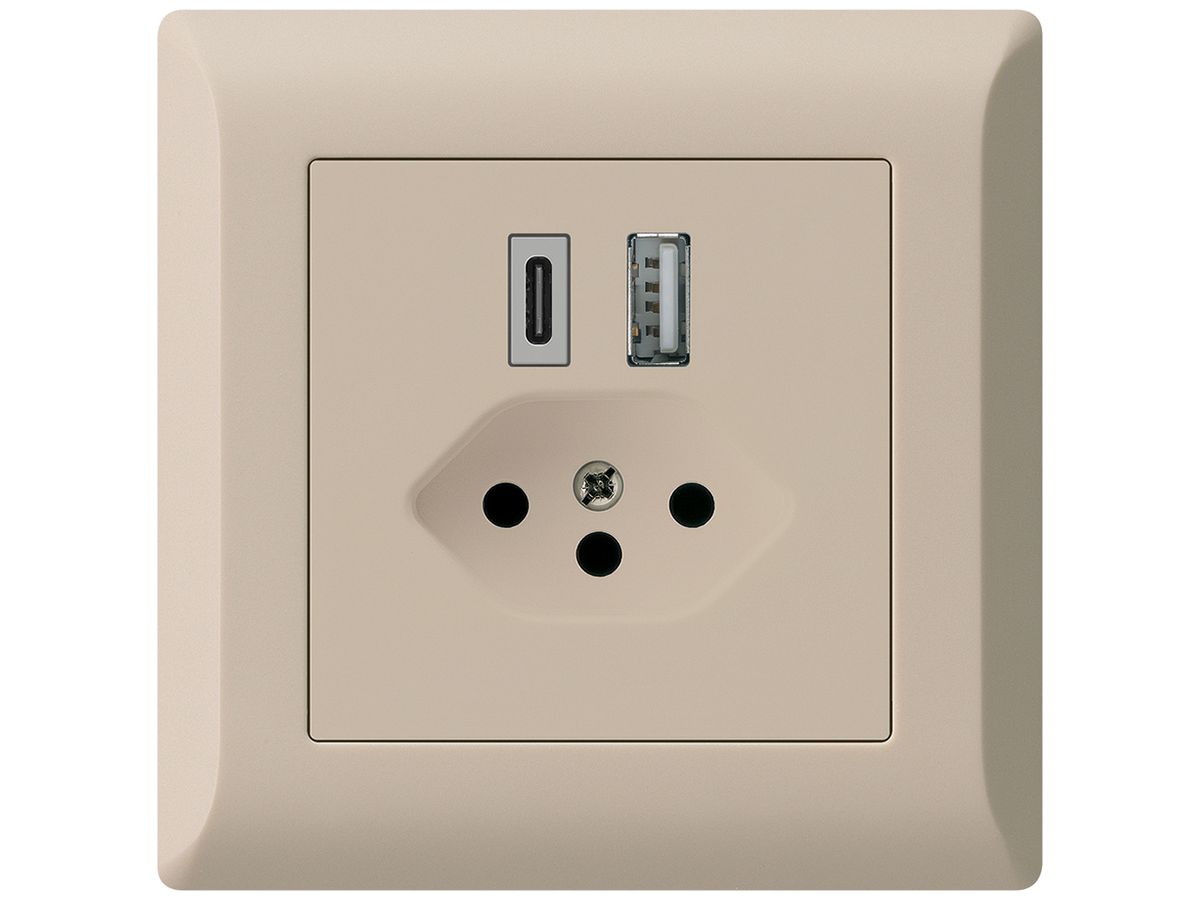 UP-USB-Ladesteckdose kallysto.line 18W PD 1×Typ A 1×Typ C T13 beige
