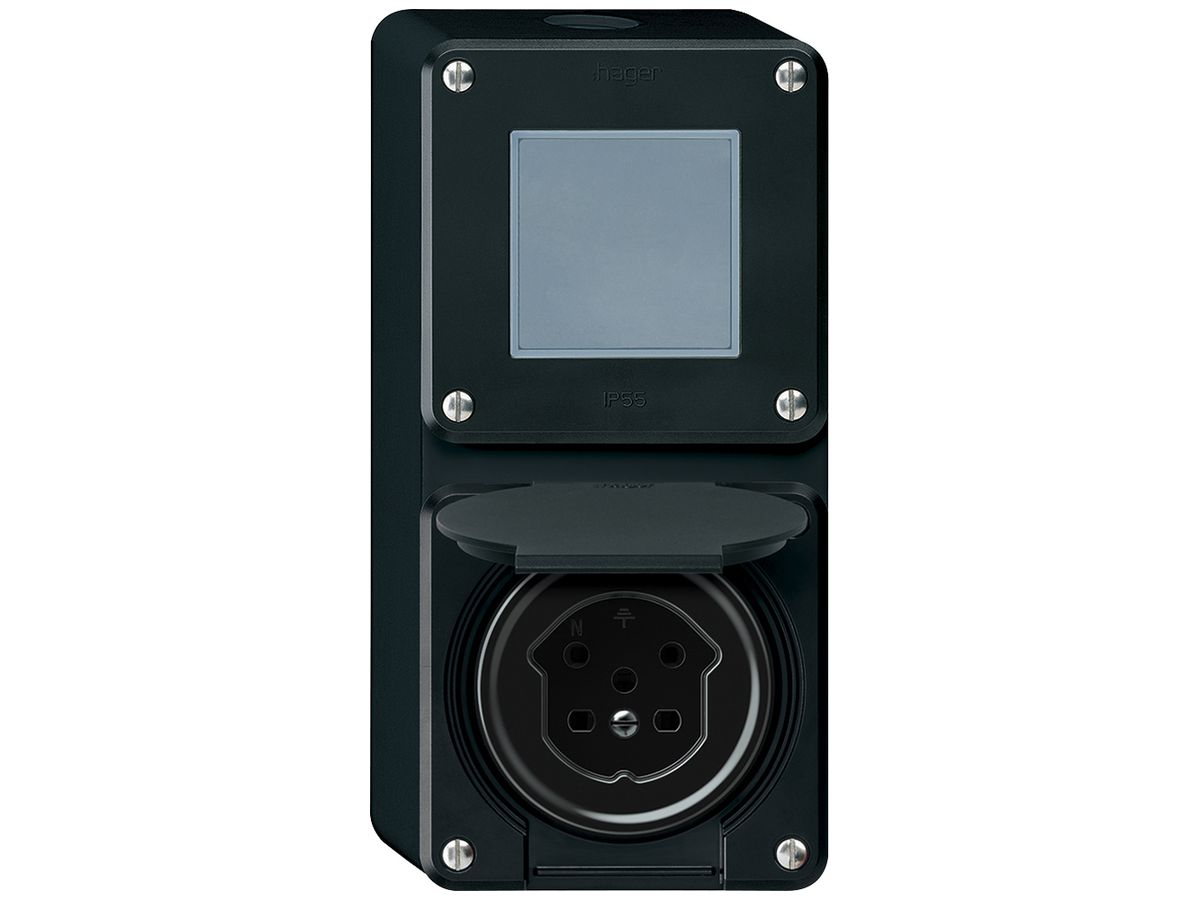 AP-Kombination robusto Wechselschalter Steckdose T15 86×146mm schwarz