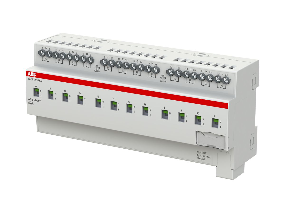 REG-KNX-Schaltaktor ABB SA/S12.16.6.2, 12-fach, 16A, C-Last, Stromerkennung