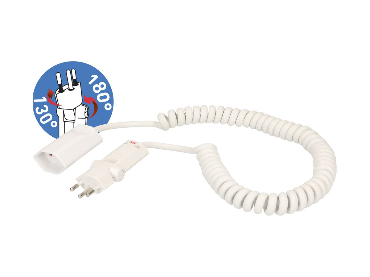 Verlängerungskabel MH T12/T13 180° Td 3×1mm² 4m spiralisiert weiss